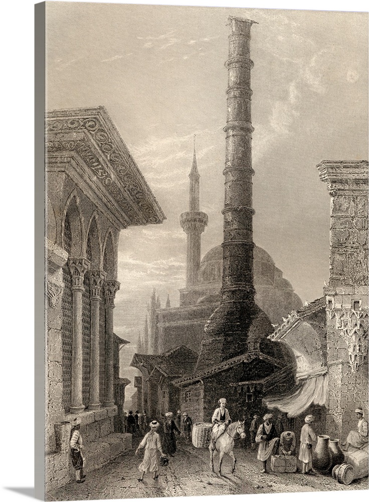 The Tchernberle Tash Or Burnt Pillar, Constantinople, Istanbul, Turkey. Engraved By J. Carter After W. H. Bartlett.