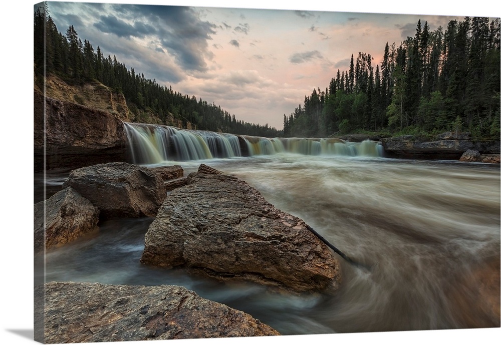 The Trout River Flows Over Sambaa Deh Falls In Sambaa Deh Territorial Park, Northwest Territories, Canada