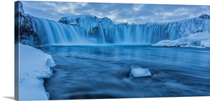 The Waterfall Godafoss In Northern Iceland Seen In The Winter At Sunset; Iceland image thumbnail