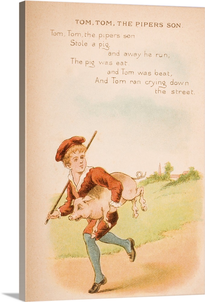 Nursery Rhyme And Illustration Of Tom Tom The Piper's Son From "Old Mother Goose's Rhymes And Tales." Illustrated By Const...