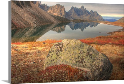 Tombstone Mountain Reflected In Talus Lake In Autumn, Yukon, Canada
