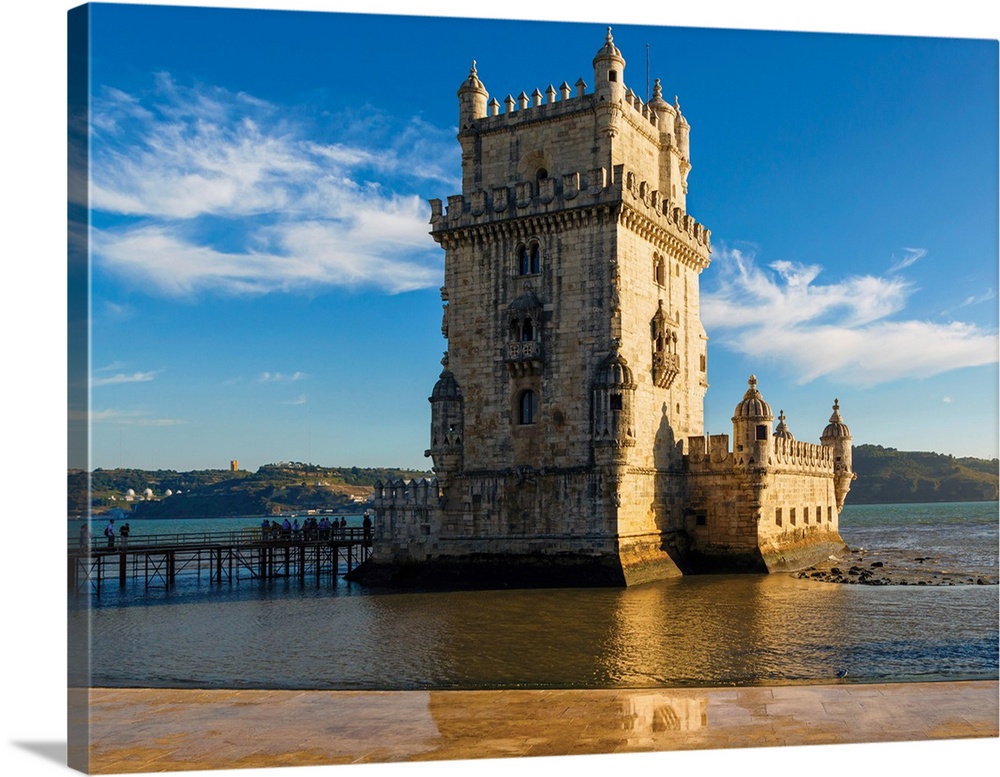 Lisbon, Portugal. The 16th century Torre de Belem or Belem tower. The tower is an important example of Manueline architect...