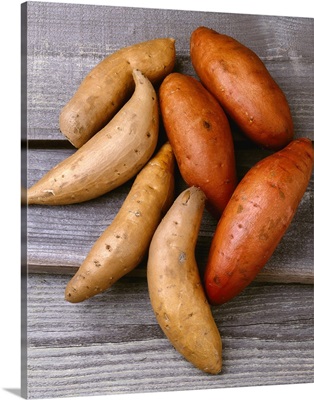 Traditional sweet potatoes on the left and yams on the right