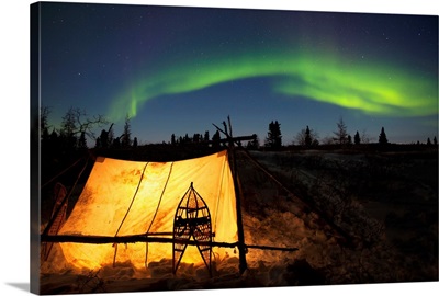 Trappers Tent Lit Up With Aurora Borealis, Manitoba, Canada