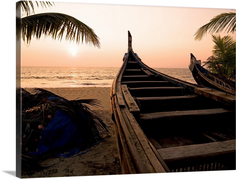 Two Canoes On The Beach At The Arabian Sea, Kerala, India