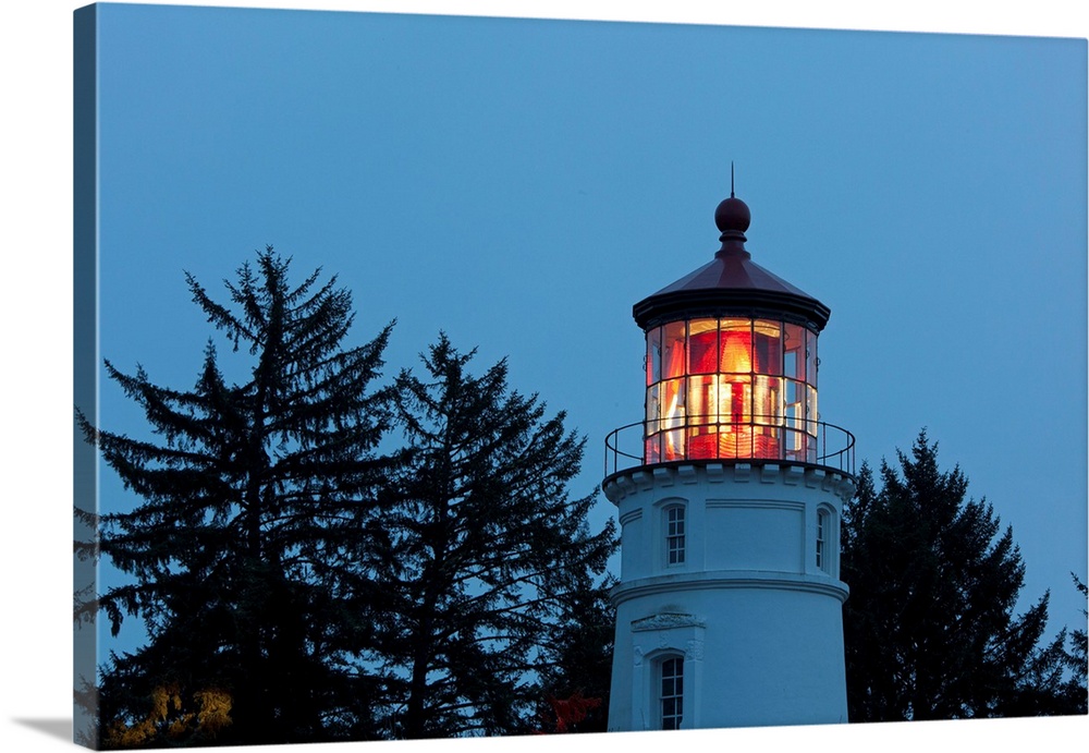 Umpqua river lighthouse at twilight on the Oregon coast in the pacific northwest, Oregon, united states of America.