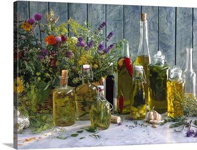 Various types of cooking oils in bottles