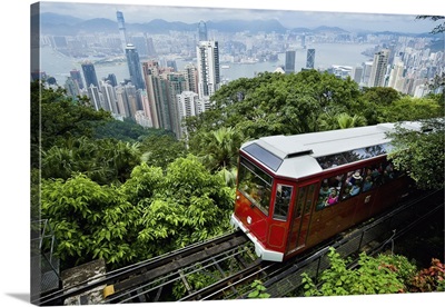 View Of Peak Tram Arriving At The Top Of The Victoria Peak; Hong Kong Island, China