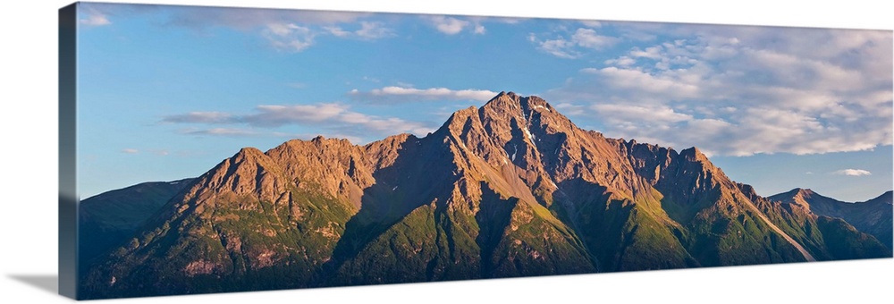 View of Pioneer Peak from the top of the Butte at sunset, South-central Alaska; Palmer, Alaska, United States of America