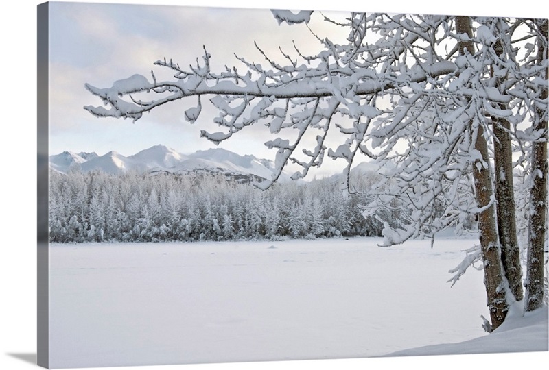 View of snow covered Cheney Lake on a winter afternoon in East ...