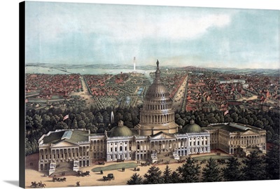 View Of Washington City By Lithographer E Sachse & Co, Chromolithograph