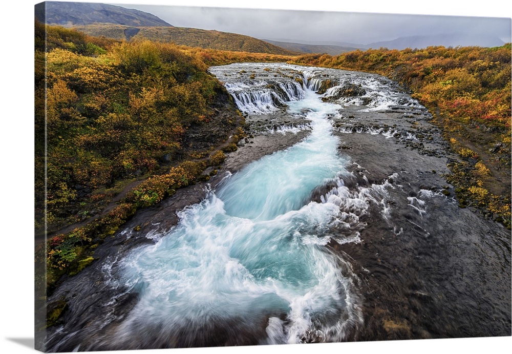 Waterfall And Flowing Water In A River, Bruarfoss, Iceland