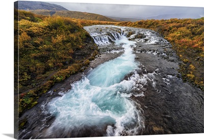 Waterfall And Flowing Water In A River, Bruarfoss, Iceland