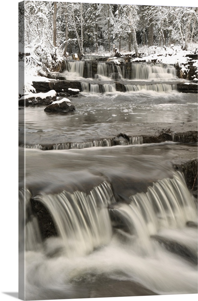 Waterfalls With Fresh Snow; Thunder Bay, Ontario, Canada