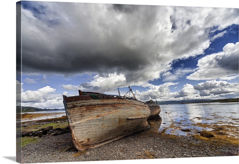 Weathered Boats Abandoned At The Water's Edge; Salem Isle Of Mull, Scotland