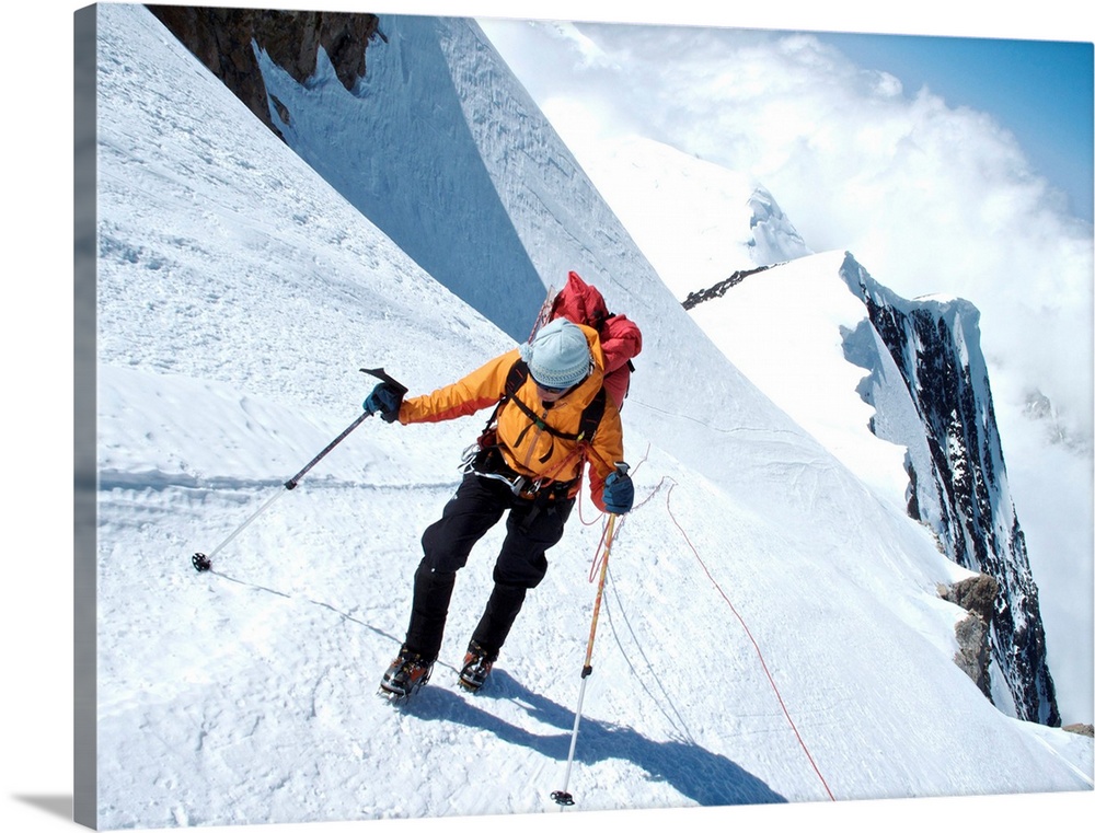 Woman Makes Her Way To Windy Corner On The West Buttress Route, Kahiltna Glacier On Mt. Mckinley, Denali National Park And...