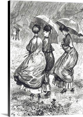 Young Women Huddling Under Umbrellas, By Gordon Thomson, Dated 19th Century