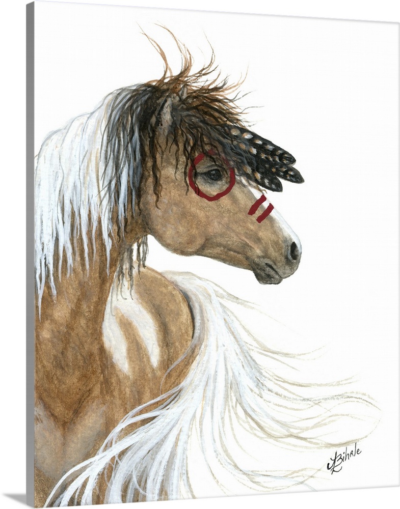 Majestic Series of Native American inspired horse paintings of a Curly horse mare.