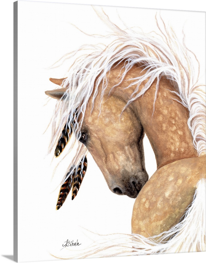 Majestic Series of Native American inspired horse paintings of a Dappled Palomino.