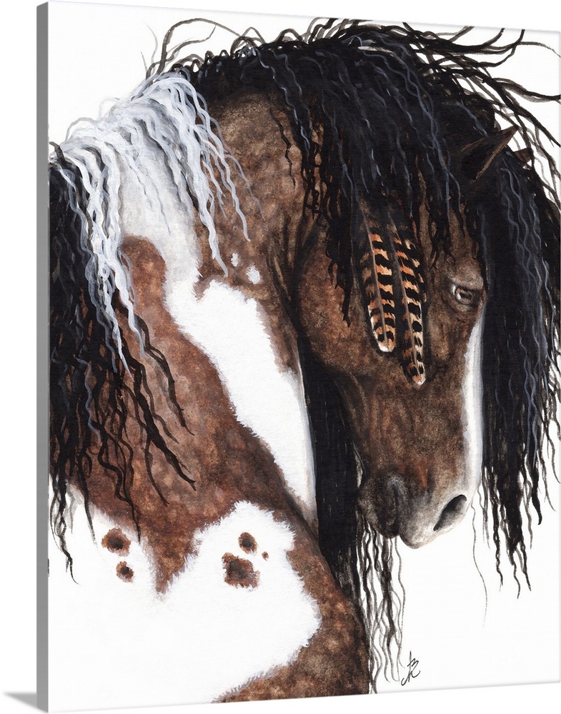 Majestic Series of Native American inspired horse paintings of a paint mustang.