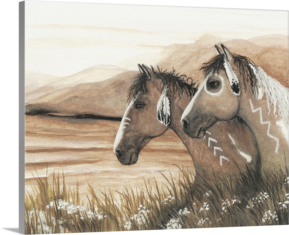 Majestic Series of Native American inspired horse paintings of two mustangs.
