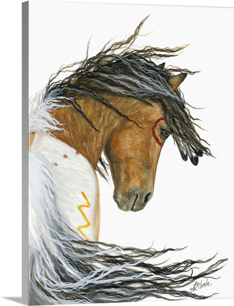 Majestic Series of Native American inspired horse paintings of a pinto Mustang.