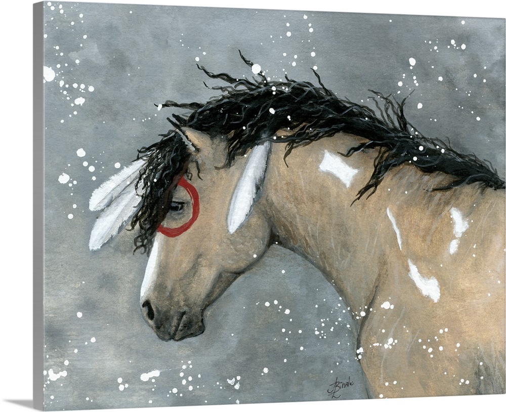 Majestic Series of Native American inspired horse paintings of a buckskin mustang.
