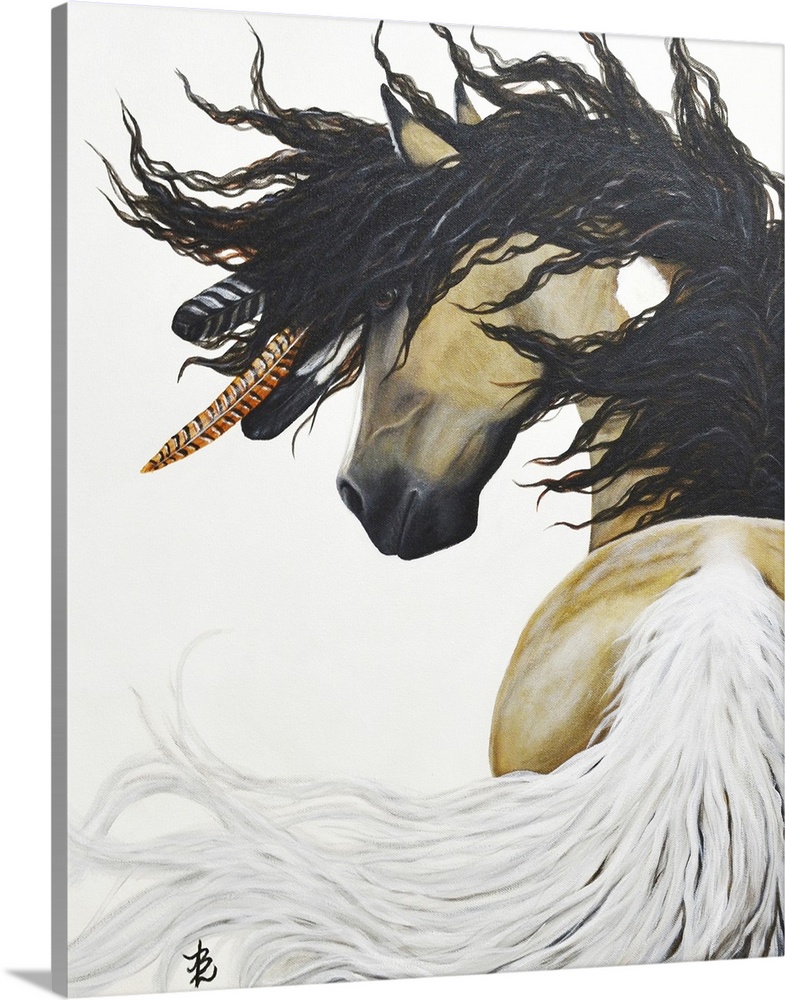 Majestic Series of Native American inspired horse paintings. Tahalo is a curly stallion.