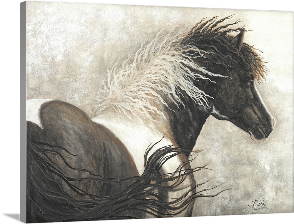 Majestic Series of Native American inspired horse paintings of a Curly horse stallion.