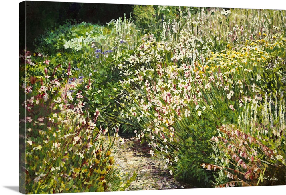 White garden I is a contemporary painting of a garden border at loosely house. It's soft tones of green, white and yellow ...