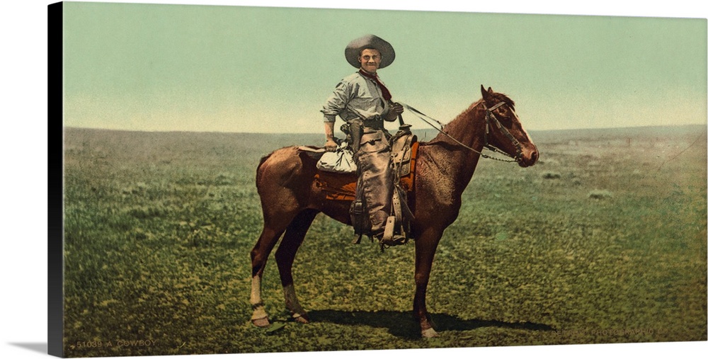 Hand colored photograph of a cowboy.