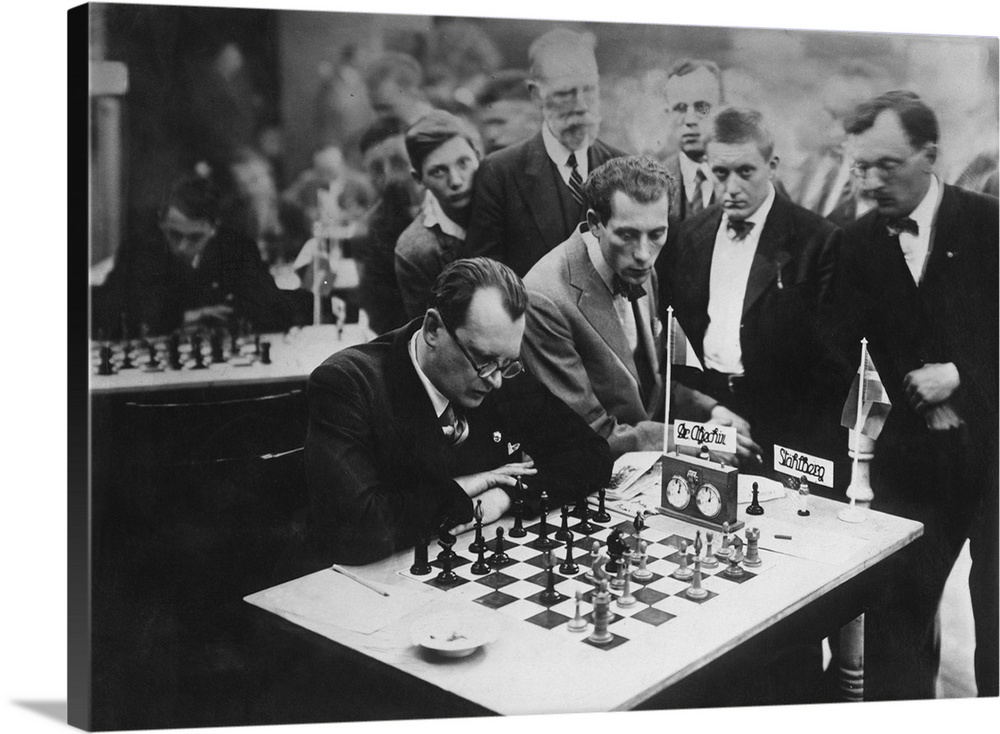 Russian-born French World Chess Champion Alexander Alekhine (1892 - 1946) during a match against Swedish grandmaster Gideo...