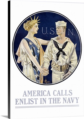 America Calls, Enlist in the Navy, Vintage Poster, by Joseph Christian Leyendecker