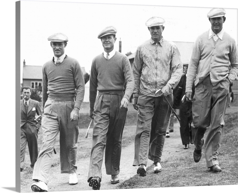 June 1937:  From left to right, Densmore Shute, Byron Nelson, Horton Smith and Edward Dudley, members of the American golf...