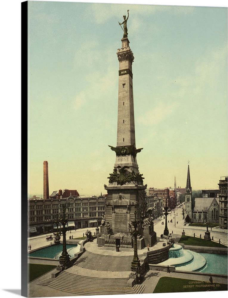Hand colored photograph of army and navy monument, Indianapolis, Indiana.
