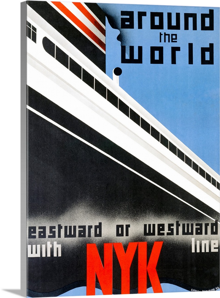 Around the world, NYK line, Vintage Poster, by George Hemming