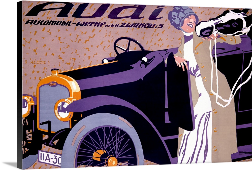 Audi, Automobile, Vintage Poster, by Witzel Solid-Faced Canvas Print