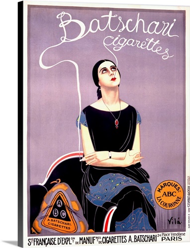a batschari cigarettes Batschari Cigarettes, Vintage Poster, by Emilio Vila | Large Canvas, White Floating Frame Wall Art Print