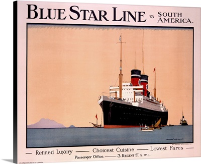 Blue Star Line, to South America, Vintage Poster, by Norman Wilkinson