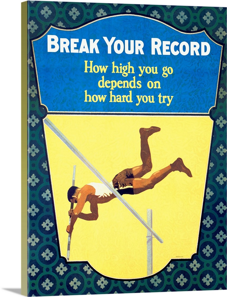 Vintage Sport Motivation Poster, Pole Vaulting