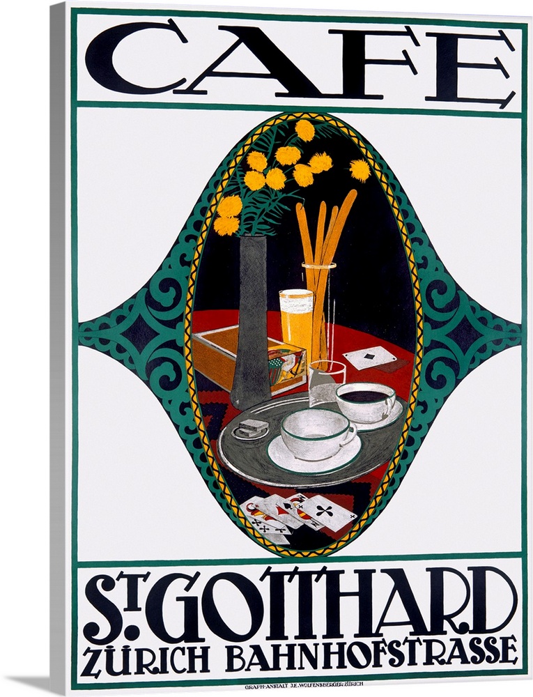 Cafe, St. Gotthard, Vintage Poster, by Otto Baumberger