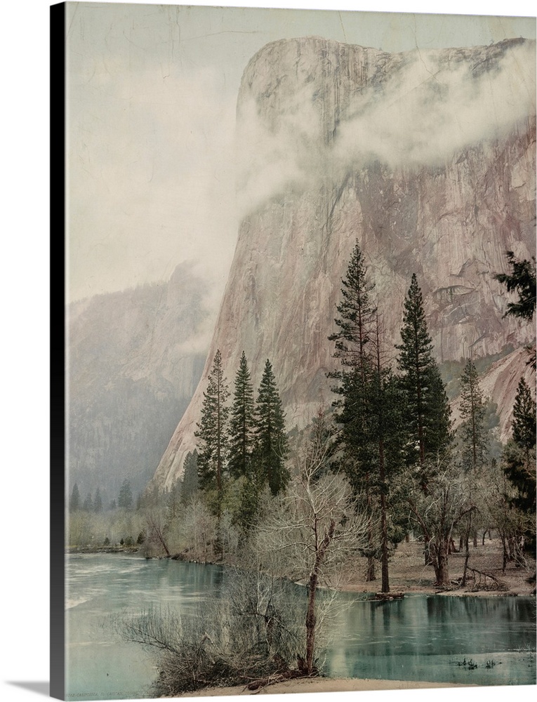 Hand colored photograph of California, El Capitan, Yosemite Valley.
