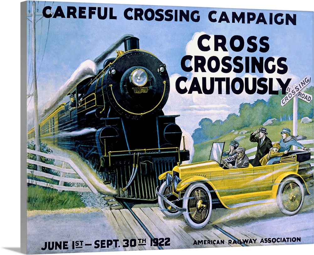 Careful Crossing Campaign, Cross Crossing Cautiously, Vintage Poster