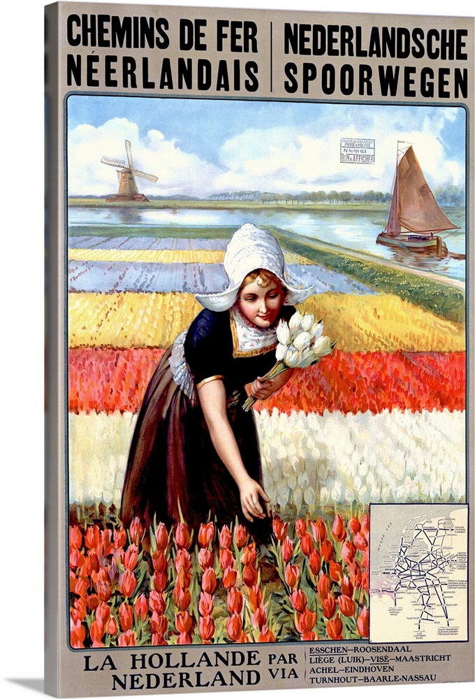 Chemins de Per Neerlandais, Netherlands, Tulips, Vintage Poster