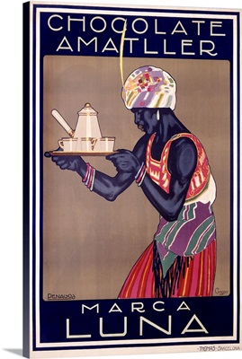 Chocolate Amatller, Marca Luna, Vintage Poster, by Rafael de Penagos