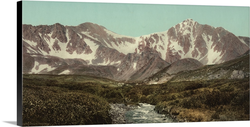 Hand colored photograph of Colorado. Gray's and Torreyos peaks.