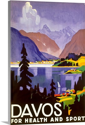 Davos, For Health and Sport, Swiss Alps Resort, Vintage Poster