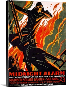 FDNY, Midnight Alarm, Vintage Poster, by Manuel Delosas image thumbnail