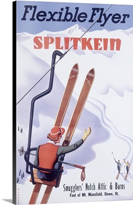 Flexible Flyer, Splitkein, Skiis, Vintage Poster