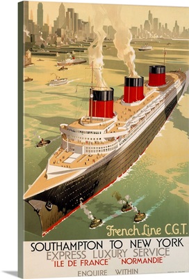 French Line C.G.T., Oceanliner, Vintage Poster